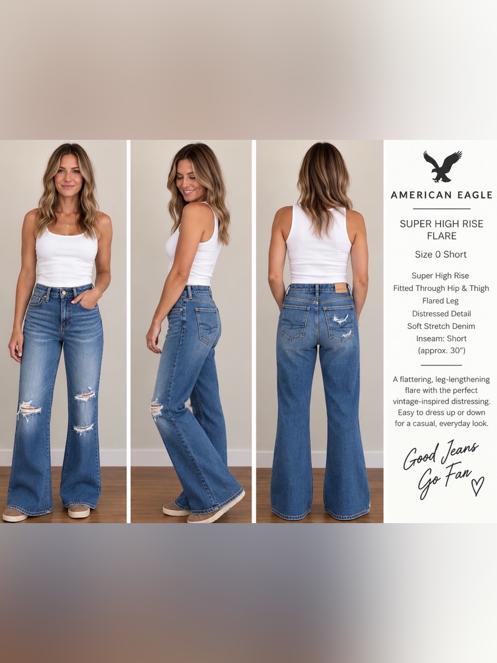 American Eagle Super High Rise Flare Jeans 0 Short